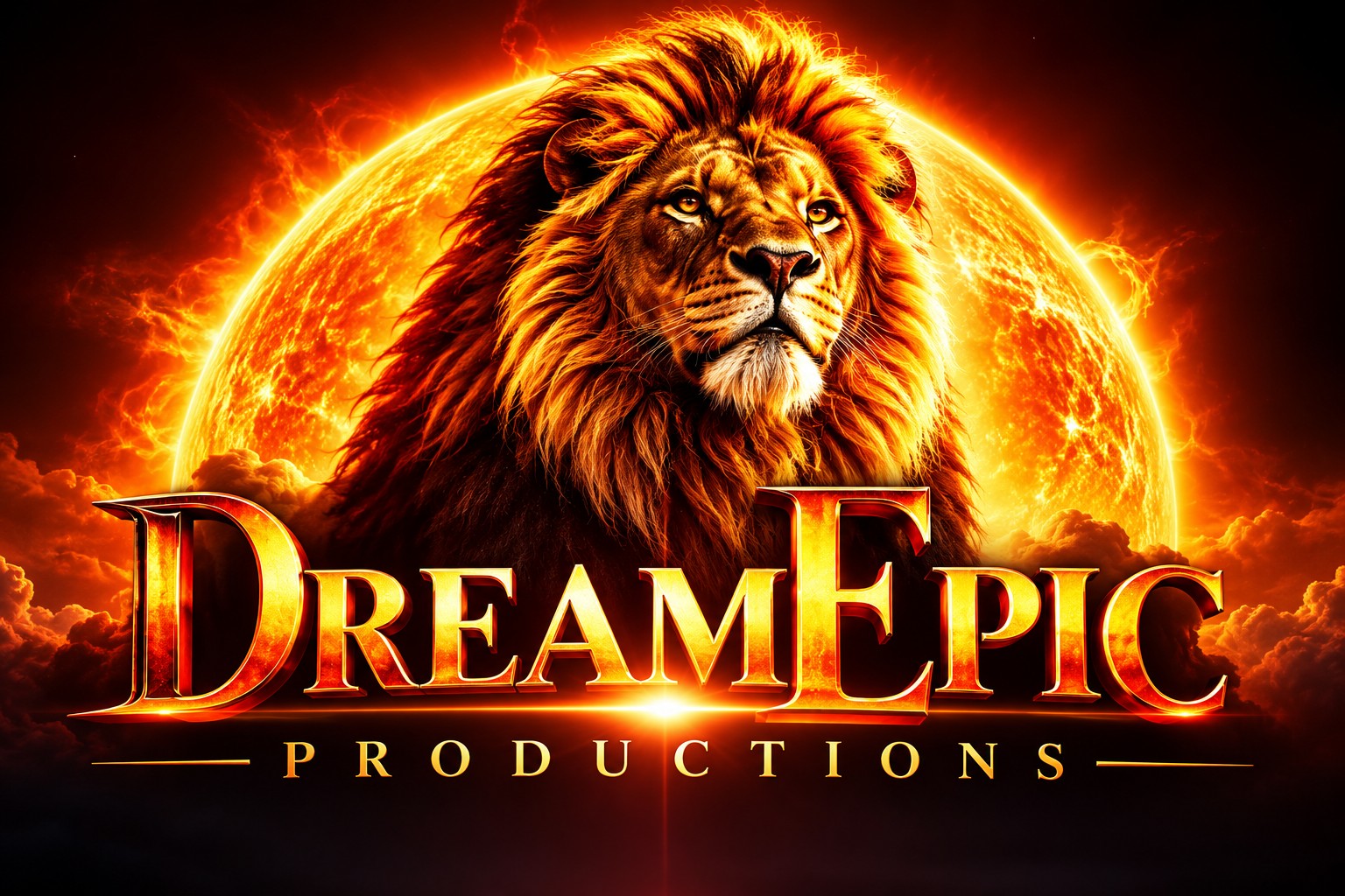 DreamEpic Productions lion, filmstrip and sun artwork